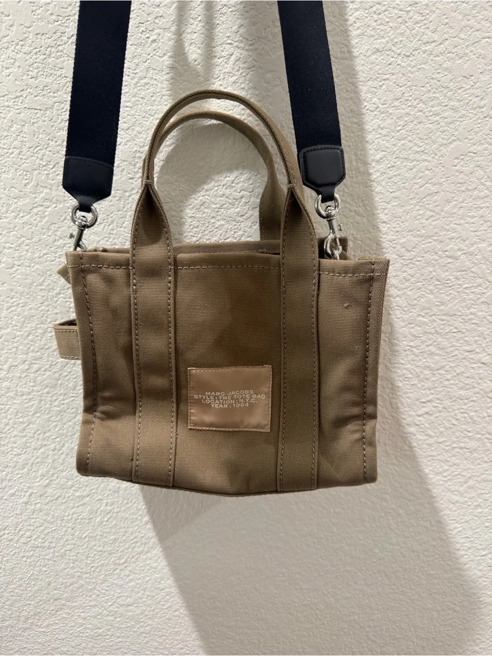 Marc Jacobs The Tote Bag Mini Canvas Tote in Tan with Black Strap